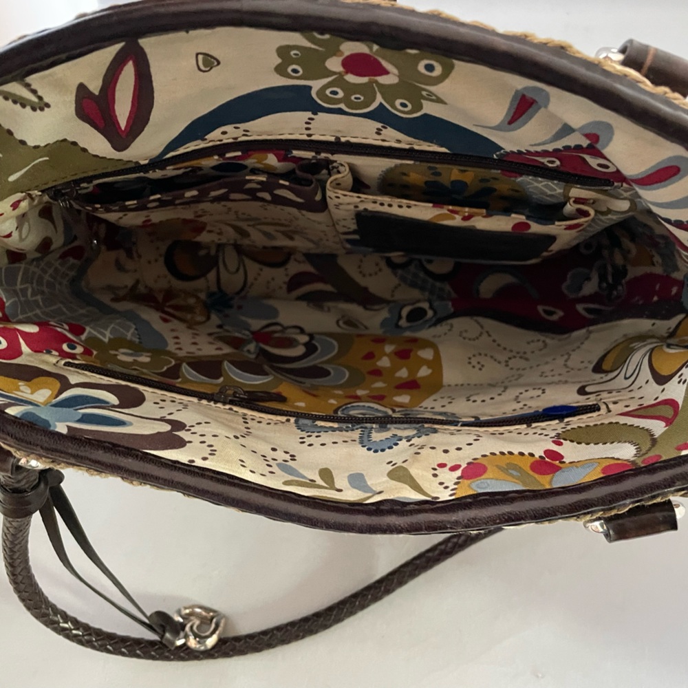 Brighton Rafia Multi-toned Purse with Brown Crocodile Trim and Silver Hardware - Picture 11 of 16